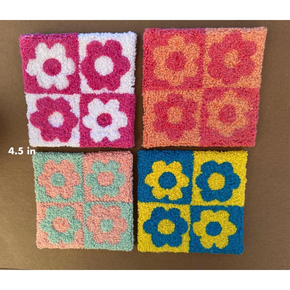 Flower Square Punch Needle Coasters | Mug Rug - Picture 2 of 2